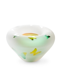 Frosted tealight gold-green met vlindertjes