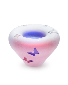 Frosted tealight rose-blue met vlindertjes