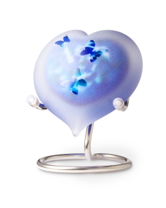 Frosted medium heart blue met vlindertjes